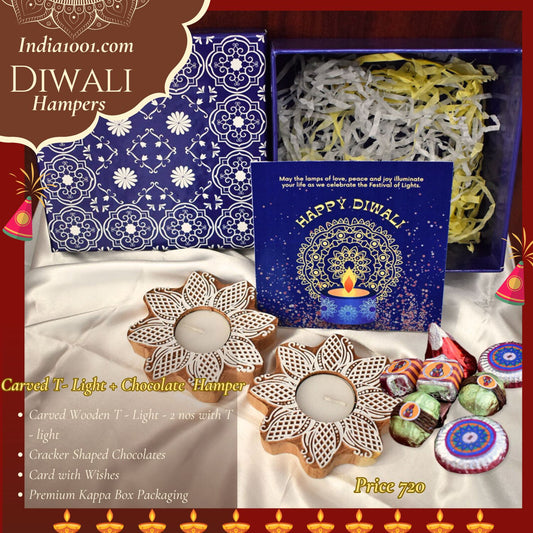 Gift Hamper - Wooden Carved T Light Holders - Set of 2 holders