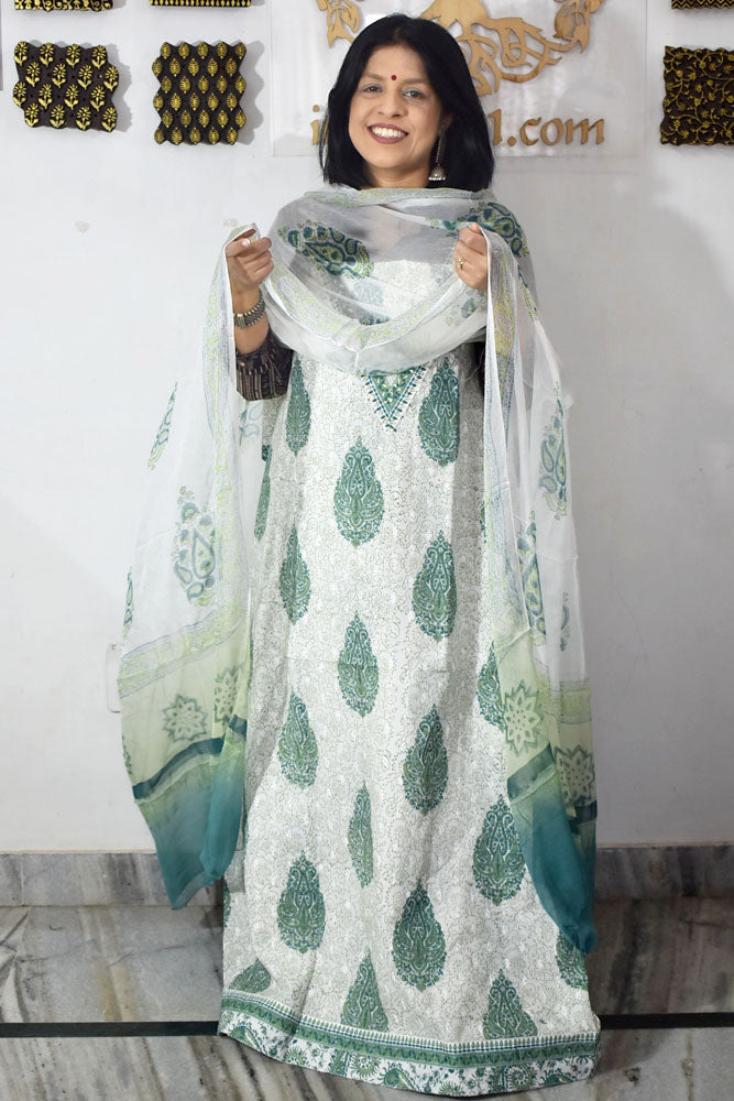 Designer Cotton Unstitched Suit Fabric with Embroidery & Chiffon dupatta