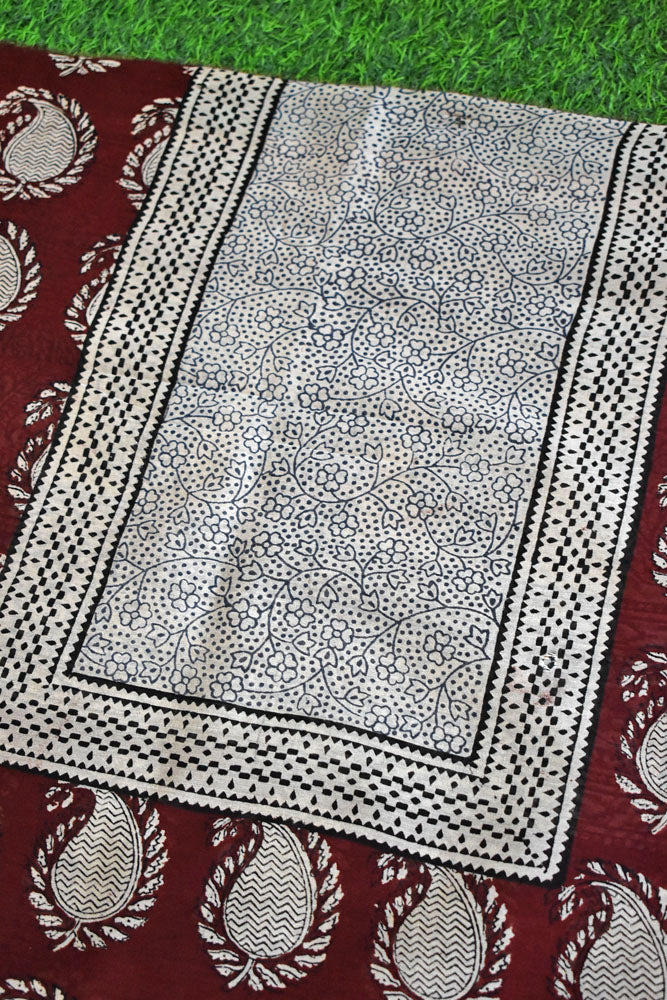 Handwoven Maheshwari kurta fabric with Bagh Hand block print