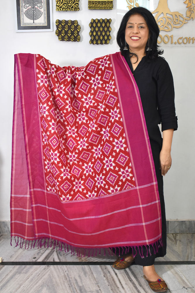 Designer Handwoven Mercerized Cotton Ikkat Dupatta