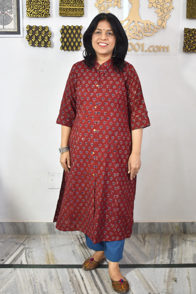 Beautiful Hand Block Printed Ajrakh Cotton kurta, Size 38 to 46 ( all sizes)