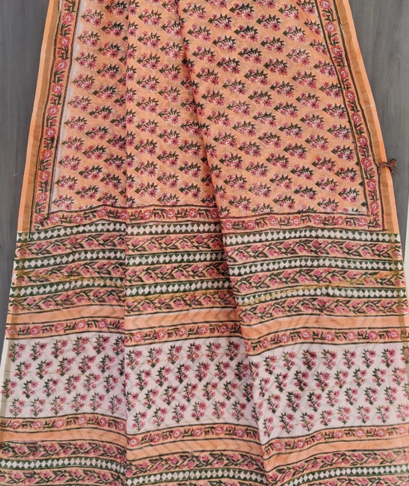 Beautiful Hand Block Printed Chanderi Silk Cotton Saree