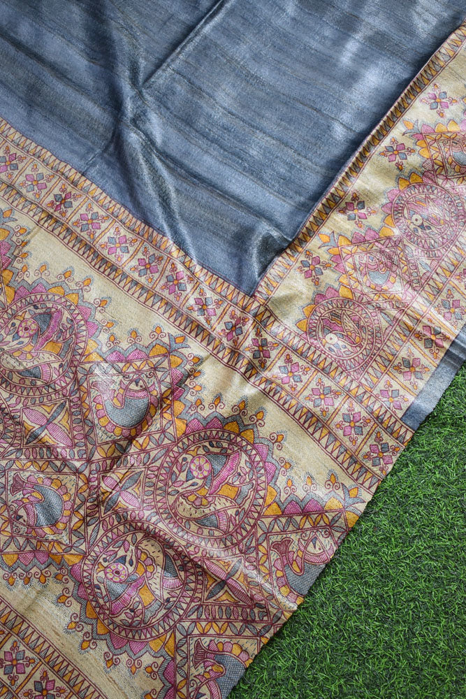 Geecha Silk Dupatta with printed Madhubani patterns