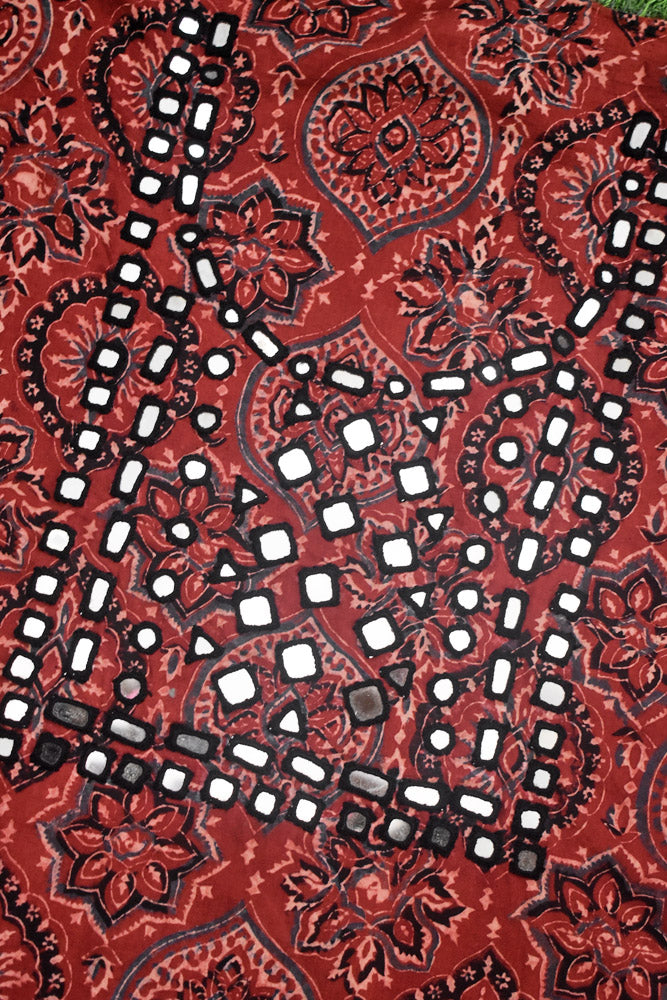 Designer Ajrakh Cotton Kurta Fabric with Kutch Mirror Work - 3 mtrs lenth