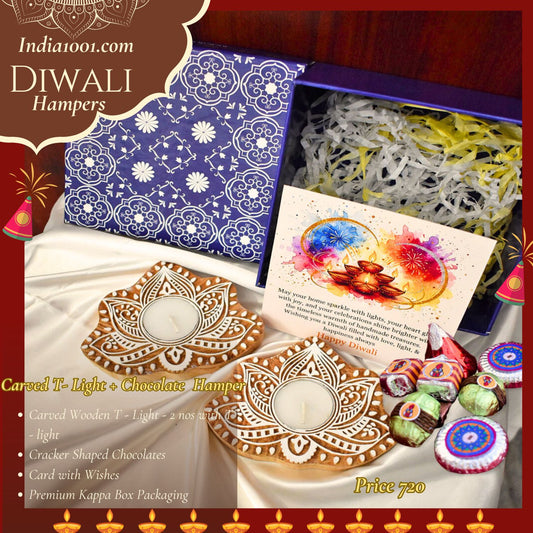 Gift Hamper - Wooden Carved T Light Holders - Set of 2 holders