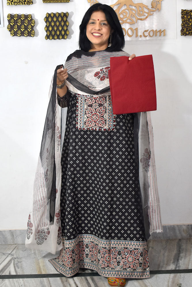 Designer Cotton Unstitched Suit Fabric with Embroidery & Chiffon dupatta