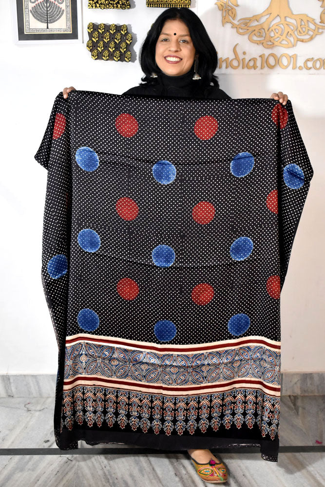 Designer Modal Silk Ajrakh Hand Block Print Kurta Fabric - 2.5 mtrs cut