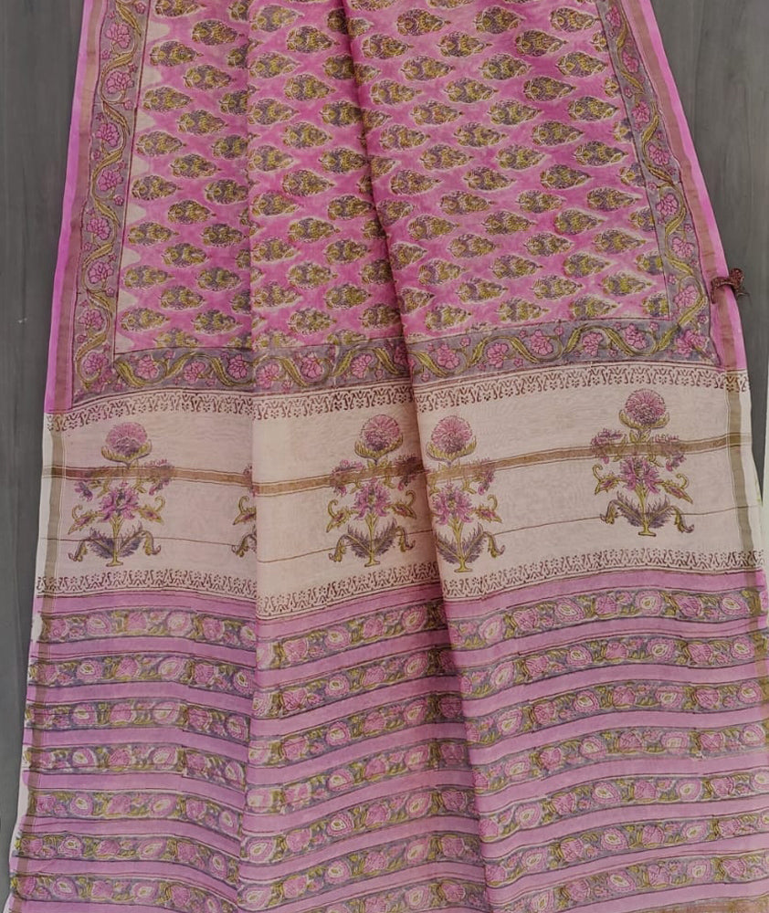 Beautiful Hand Block Printed Chanderi Silk Cotton Saree