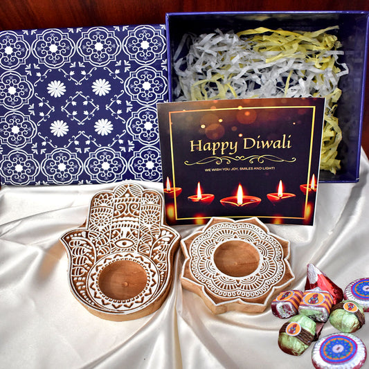 Gift Hamper - Wooden Carved T Light Holders - Set of 2 holders