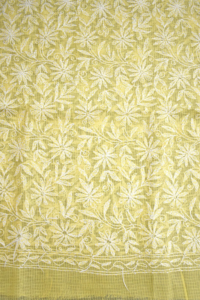 Hand Embroidered Chikankari Tepchi work Kota Doria fabric - (2.8 mtrs )