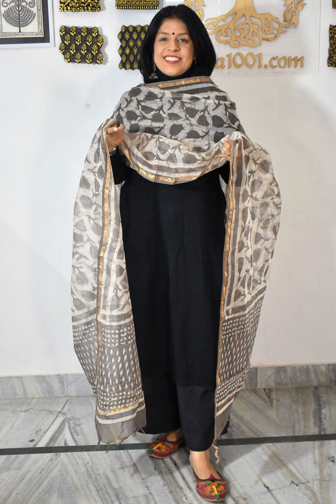 Hand Block Printed Kota Doria Cotton Dupatta