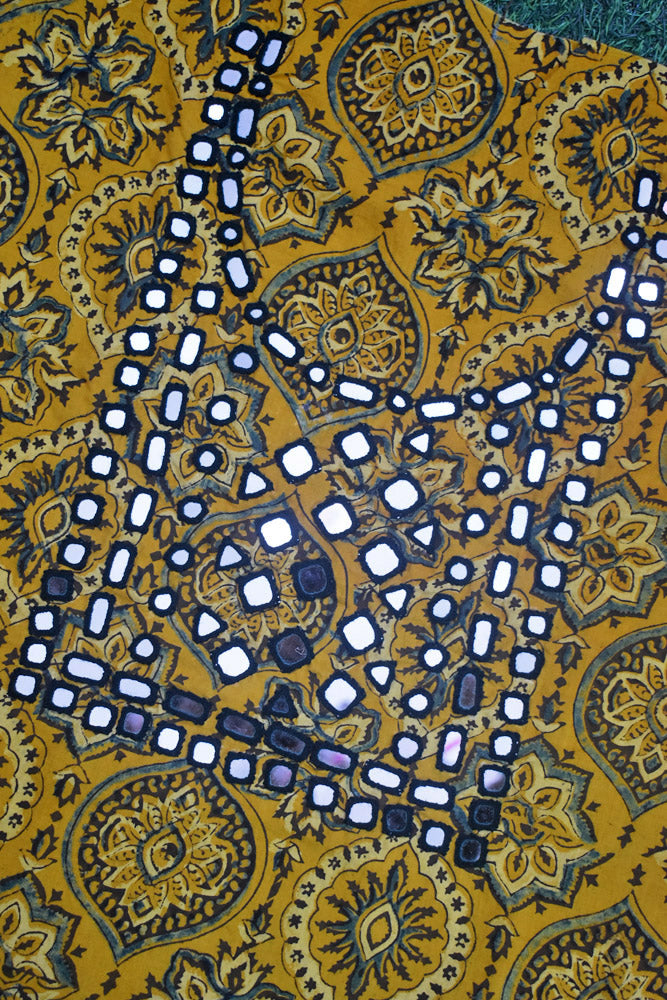 Designer Ajrakh Cotton Kurta Fabric with Kutch Mirror Work - 3 mtrs lenth