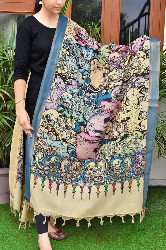 Beautiful Bangalore Cotton Silk Pen Kalamkari Dupatta
