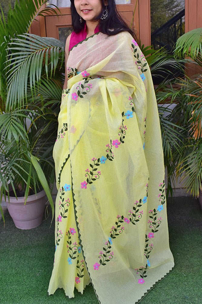 Elegant Kota cotton saree with Aari & Applique Phool Patti work