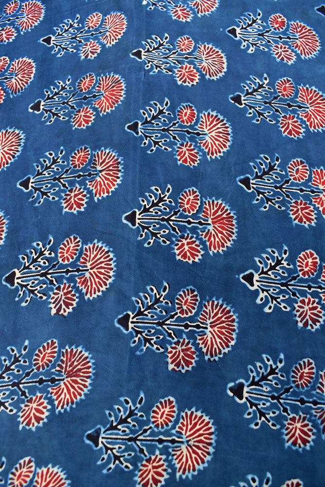 Beautiful Modal Silk Ajrakh Hand Block Print Fabric - 2.5 mtrs cut