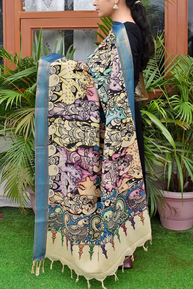 Beautiful Bangalore Cotton Silk Pen Kalamkari Dupatta