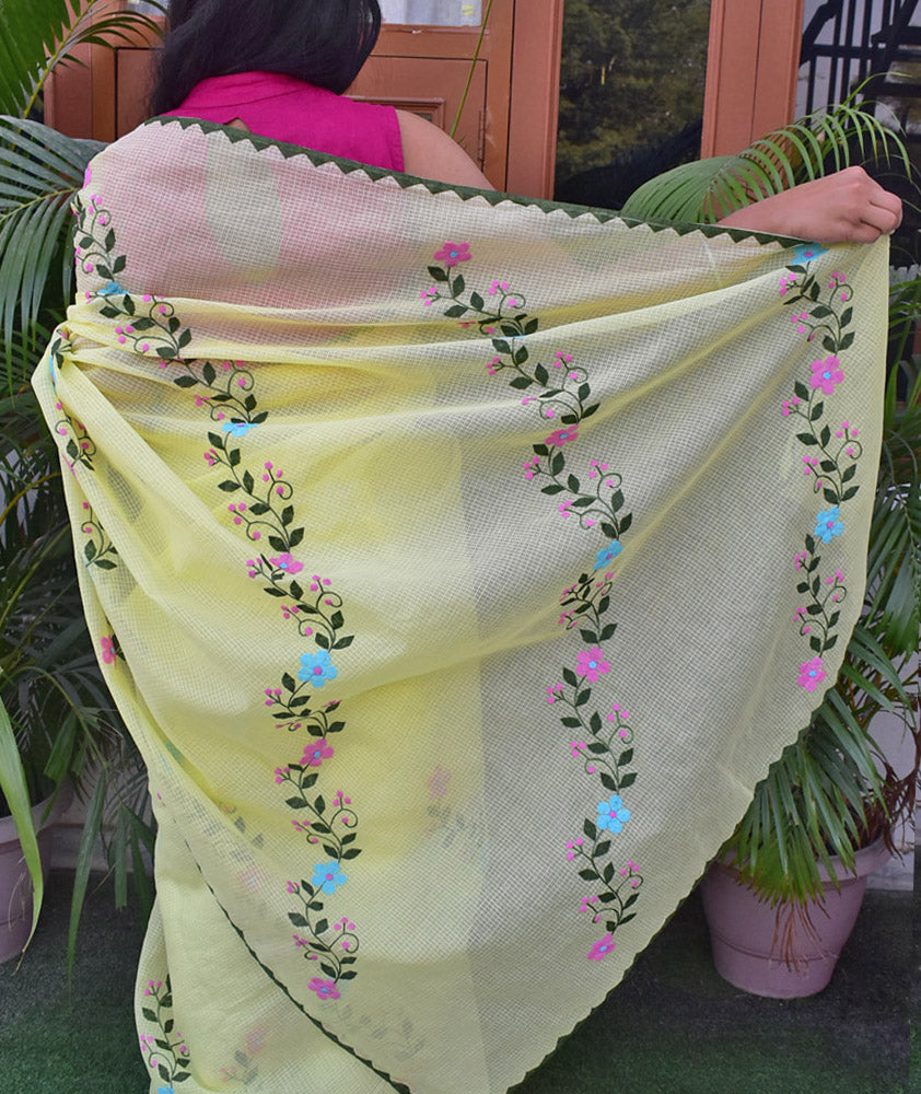 Elegant Kota cotton saree with Aari & Applique Phool Patti work