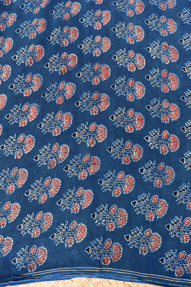 Beautiful Modal Silk Ajrakh Hand Block Print Fabric - 2.5 mtrs cut