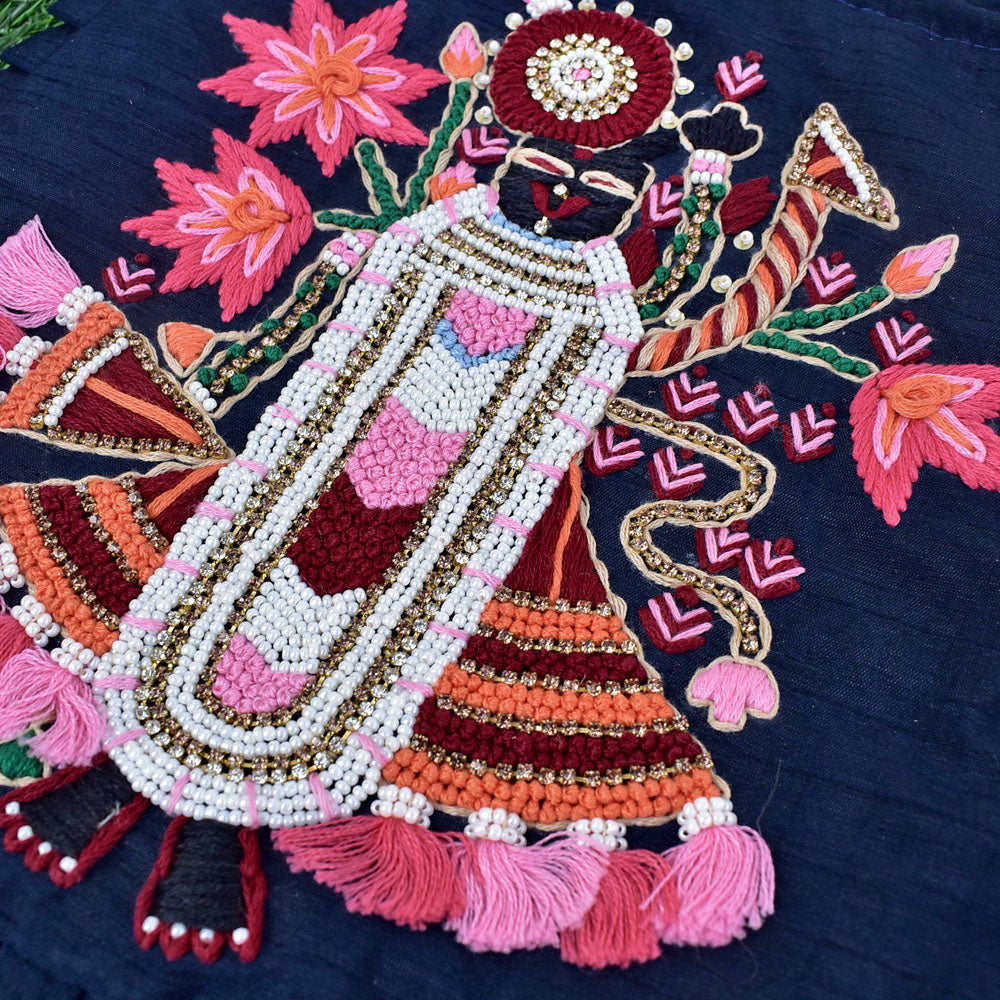 HAND EMBROIDERED SHREENATH JI PEARL & RESHAM , STONE WORK SILK BLEND POTLI BAG FOR GIVEAWAYS FOR WOMEN / RETURN GIFTS & FAVOURS FOR GUESTS