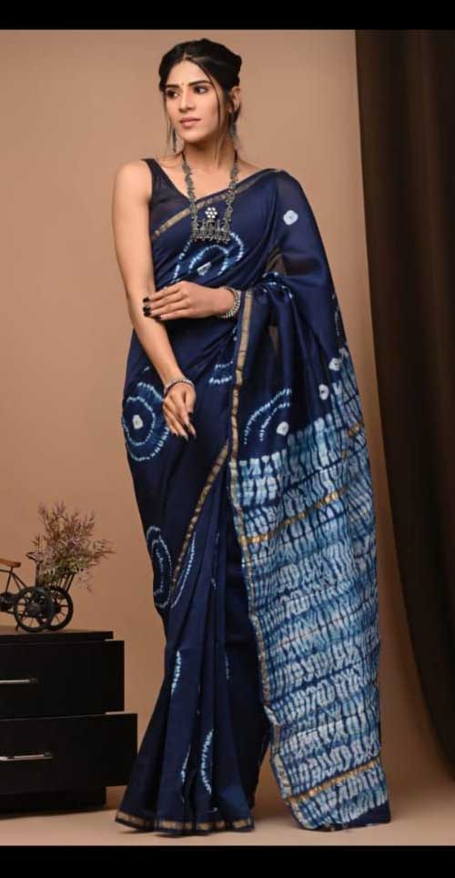Beautiful Shibori Chanderi Silk Cotton Saree