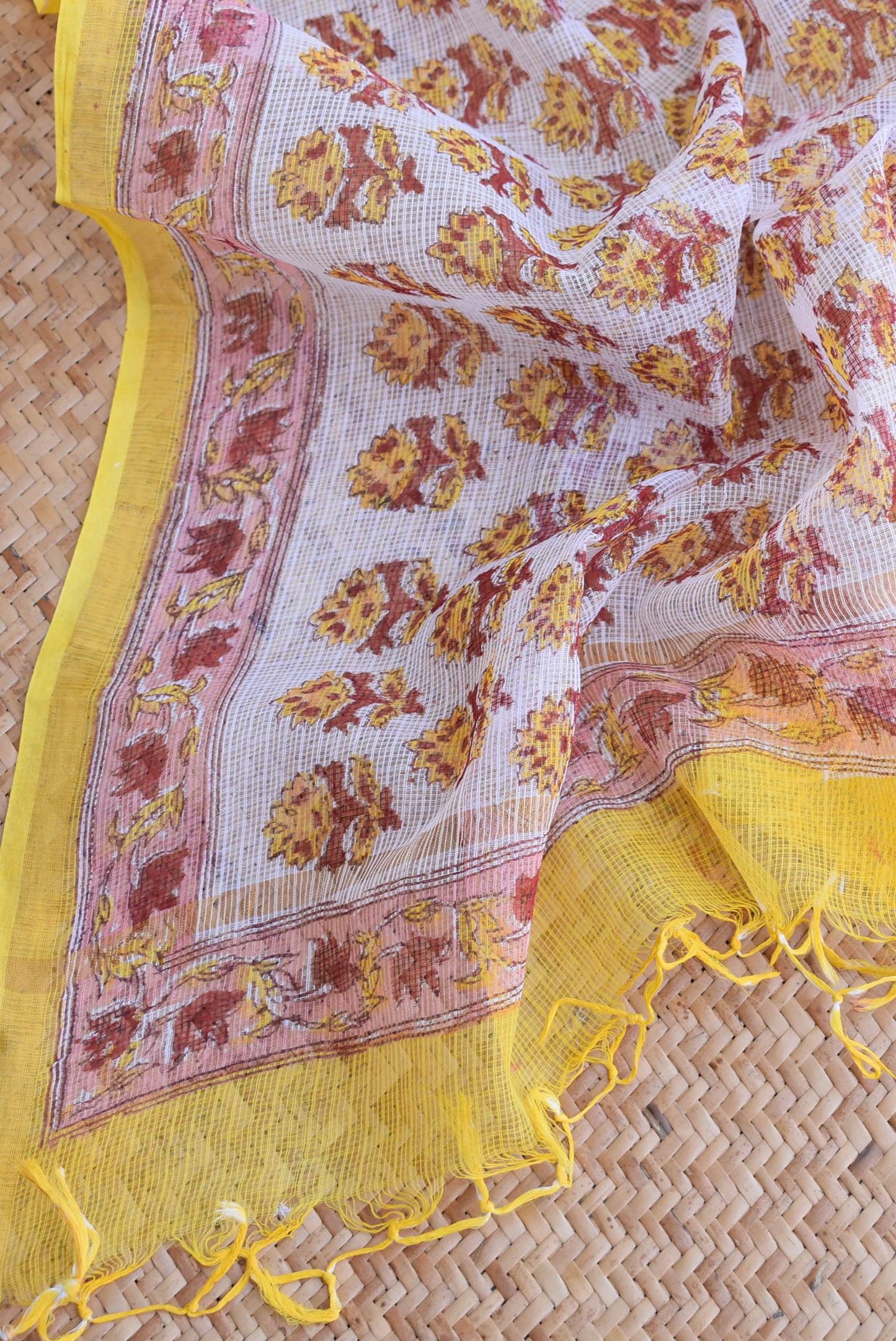 Hand Block Printed Kota Cotton Dupatta with zari border