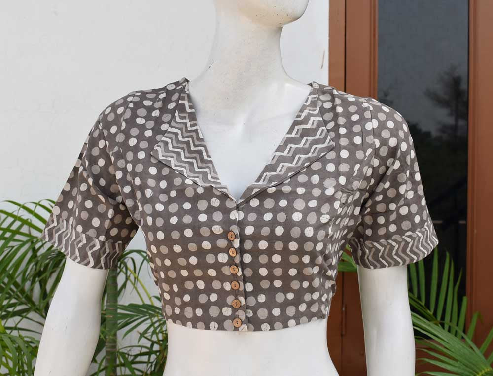 Hand Block Print Cotton Blouse -  Size  -34, 36, 38, 40 , 42