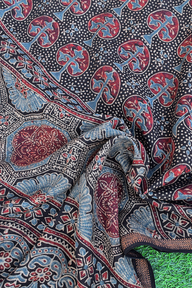 Elegant Ajrakh Hand Block Print Chanderi Dupatta