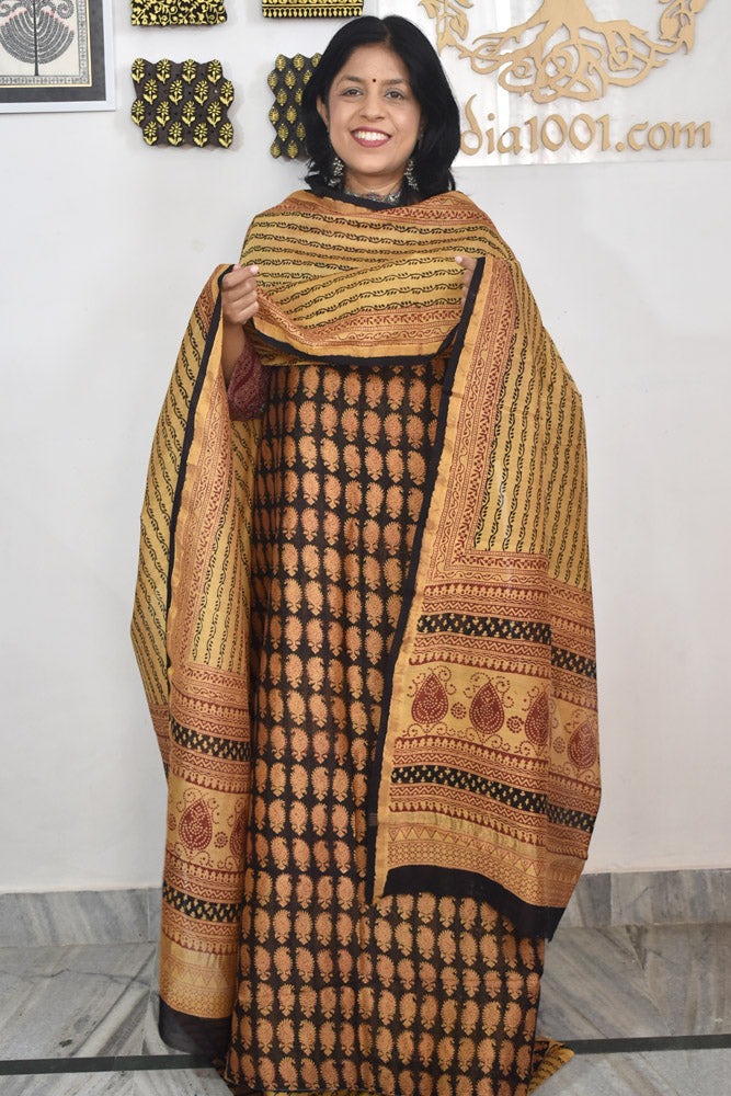 Classic Bagh Hand Block Printed unstitched 3 pcs Chanderi suit fabric