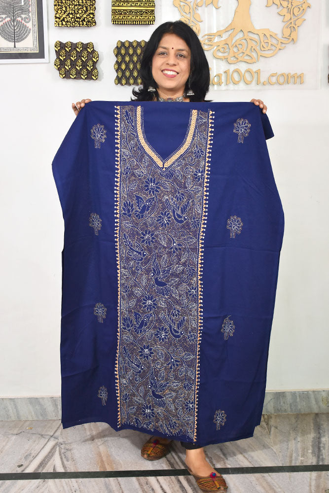 Hand Embroidered Kantha work cotton fabric - (Length 2.8 mtrs )