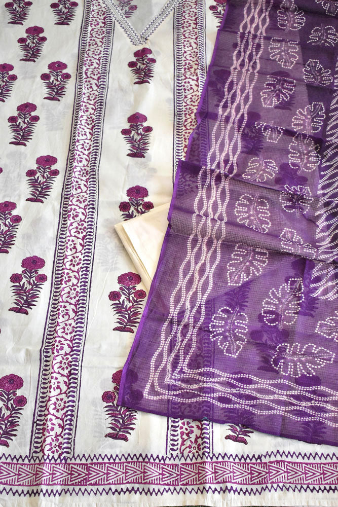 Designer Cotton suits with placement prints & Kota dupatta