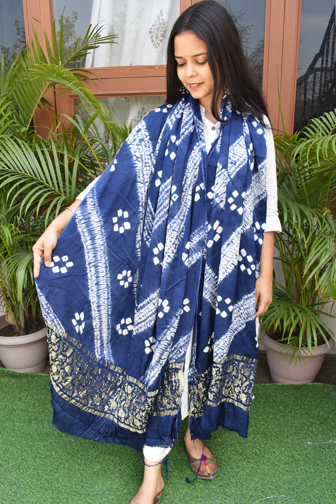 Beautiful Hand Crafted Shibori Modal Silk Dupatta with Tissue Lagdi patta palla