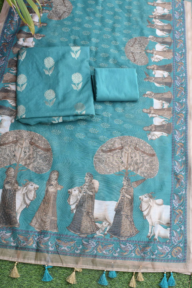 Beautiful Silk cotton Suit with Miniature Art Digital print dupatta