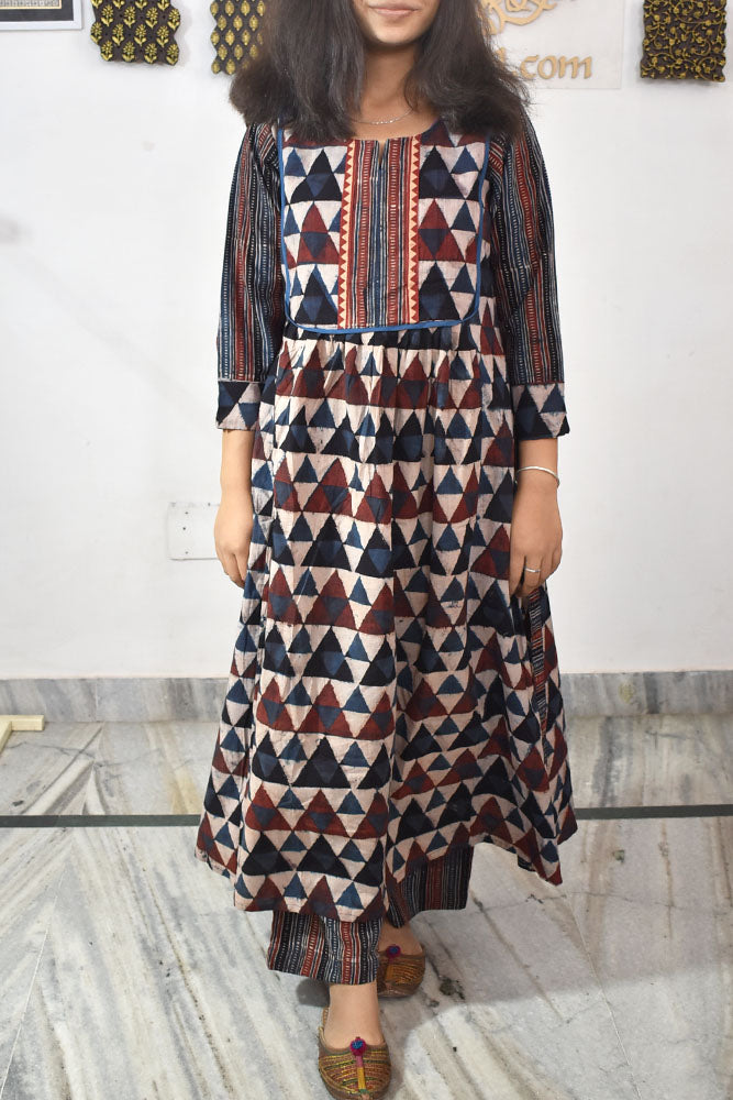 Designer Hand Block Printed Ajrakh cotton Kurta & Pant Sets - Size 38 to 46 ( all sizes)