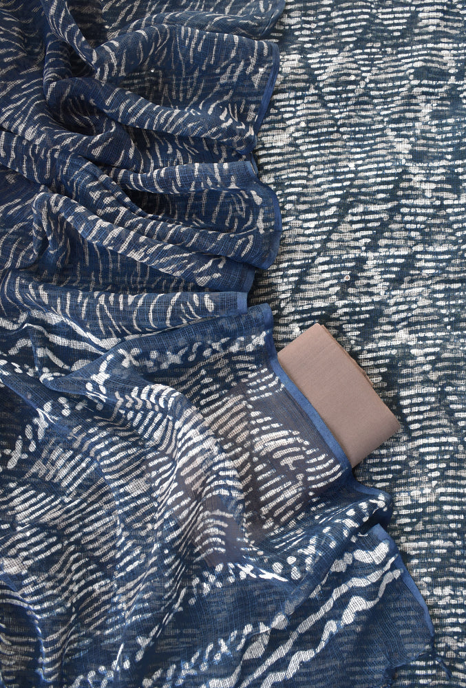Beautiful Kashish & Indigo Hand Block Printed Kota cotton suit with foil mirror work