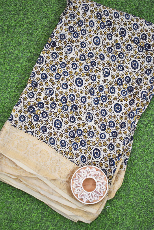 Beautiful Ajrakh Dola Silk Hand Block Print Fabric - 3 mtrs cut