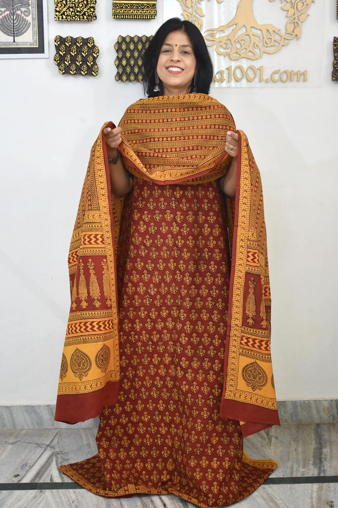 Bagh Hand Block Printed unstitched 3 pc Cotton suit fabric from MP