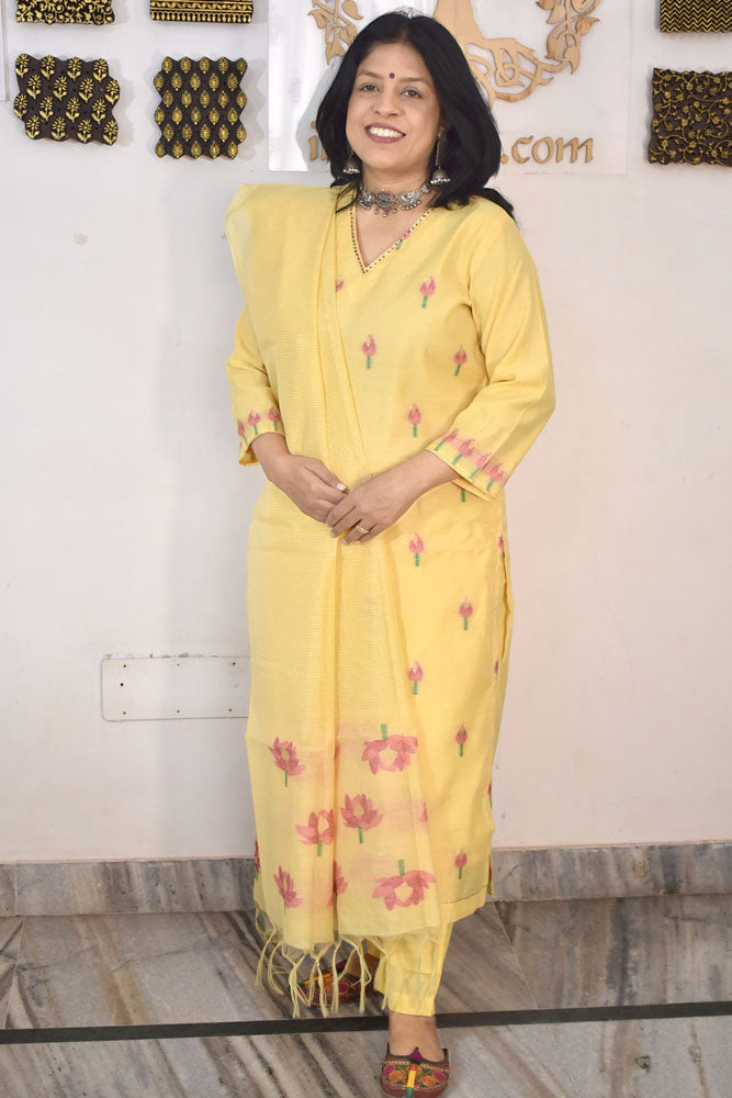 Beautiful Banarasi Chanderi cotton silk stitched Suit with Woven Pichwai motifs size - 38 - 44