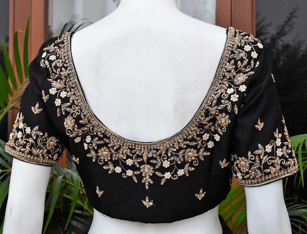 Hand Embroidered Zardozi, Dabka & Sequin work Blouse on Art Silk Fabric - Size 42 ( has margins for Size Extension))