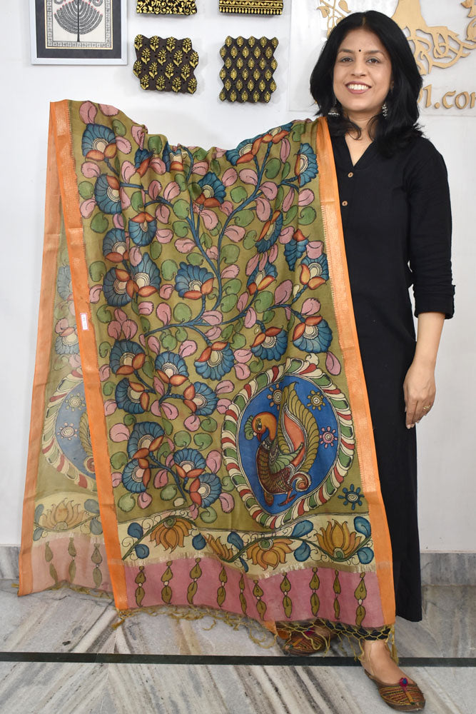 Beautiful Maheshwari Hand Painted Kalamkari Dupatta