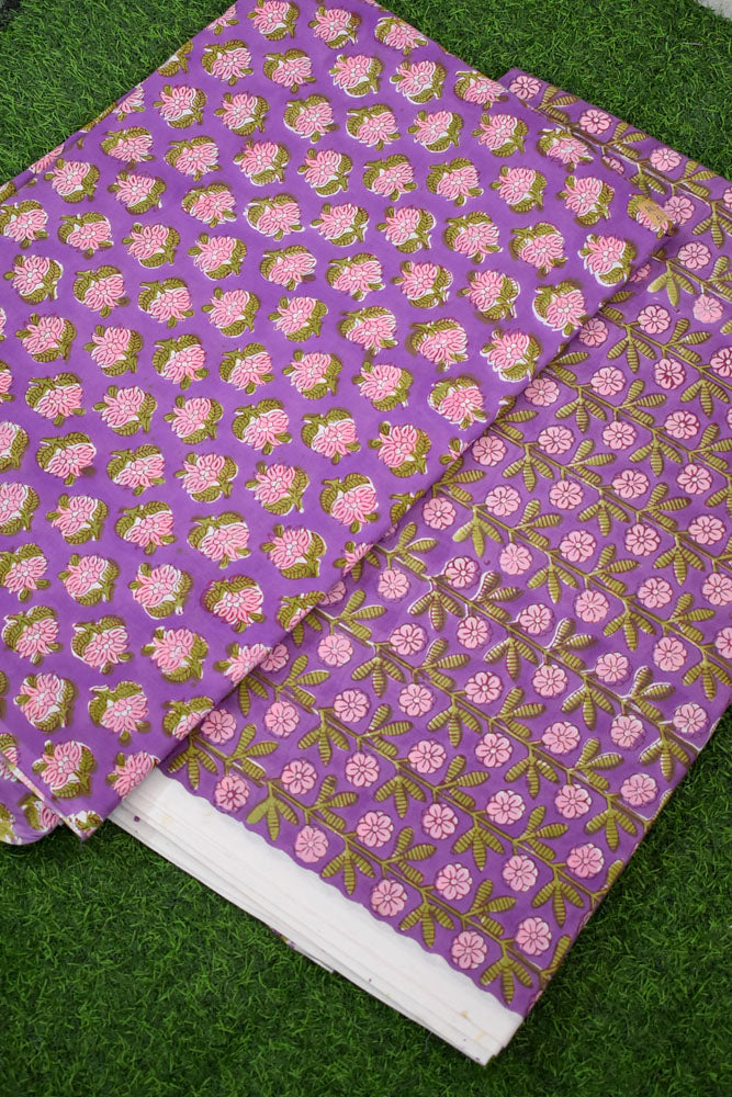 Hand Block Printed Cotton Running Fabric combo ( 2 fabrics *2.5 mtrs each)