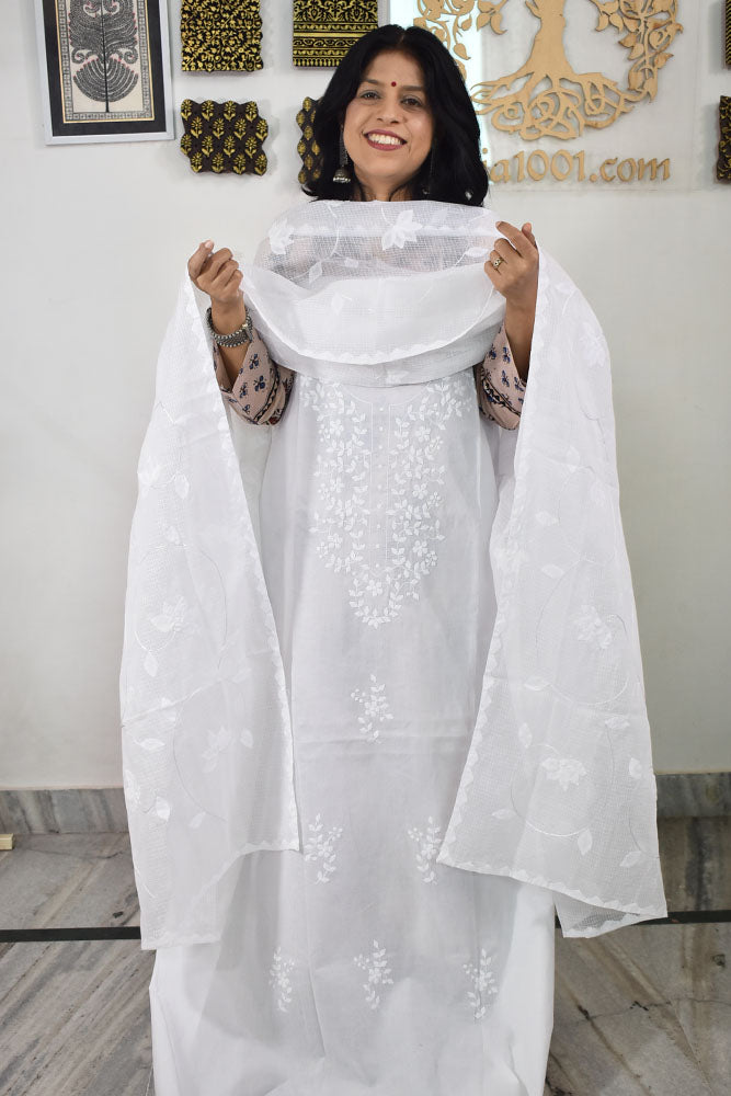 Elegant Cotton Kurta & Kota Doriya Dupatta set with Hand done Heavy Phool patti work