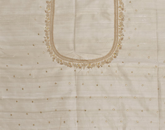 Intricate & Detailed Hand Zardozi, Dabka, Aari , Pearl & Sequin work Blouse Fabric on Pure Raw Silk Fabric
