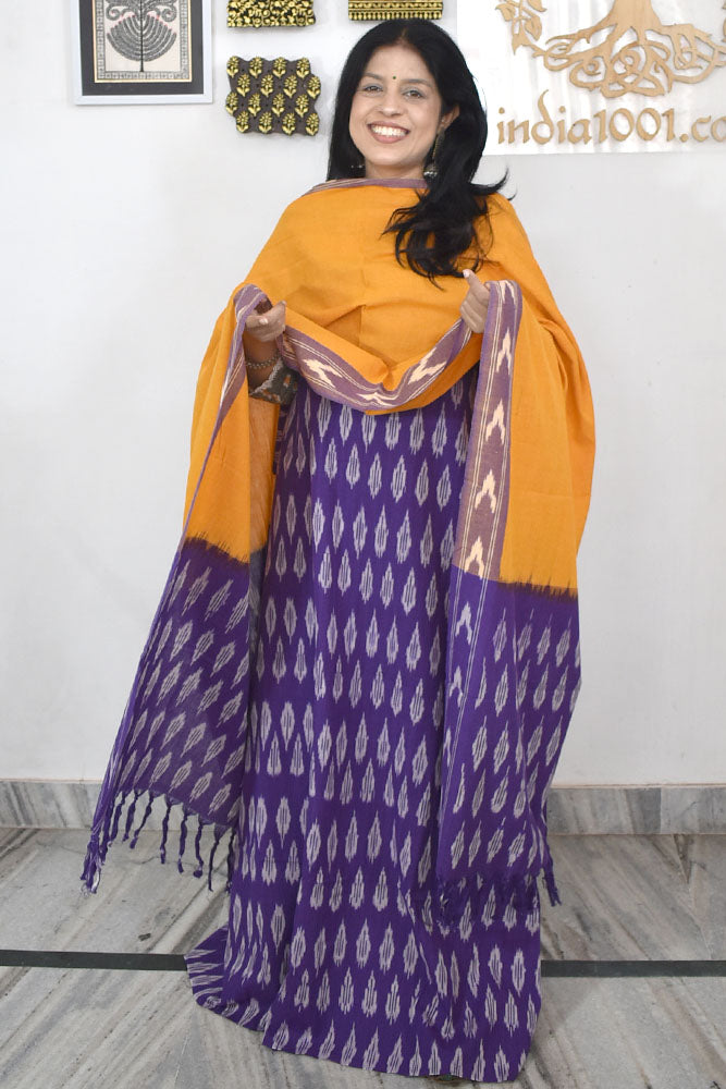 Handwoven Ikkat Cotton kurta with Woven Ikkat Cotton Dupatta & Bottom