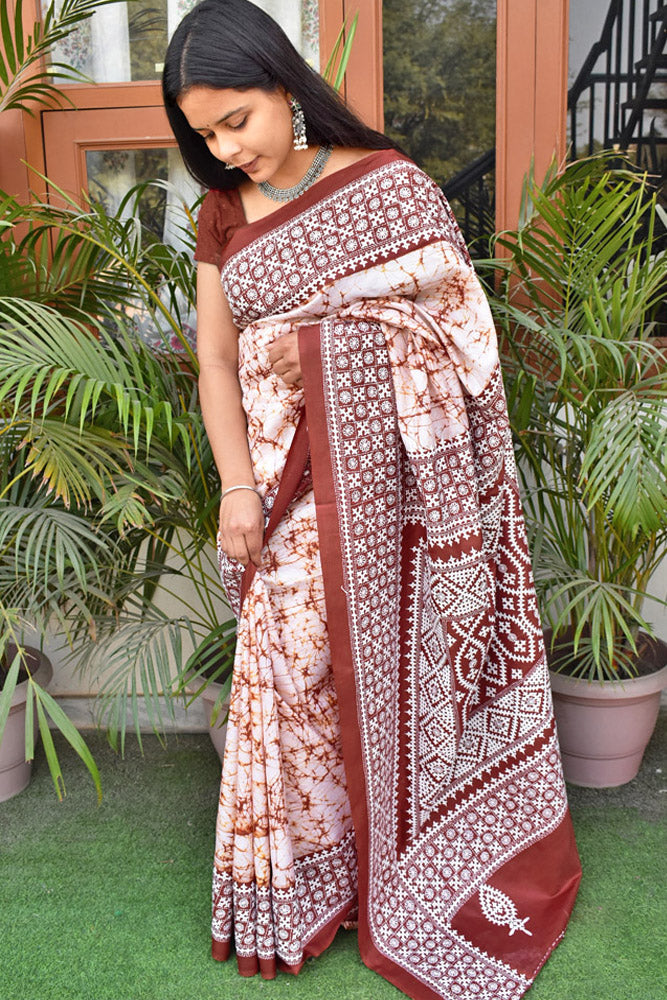 Hand Embroidered Sindhi Stitch work & Wax Batik Bangalore Pure Silk saree