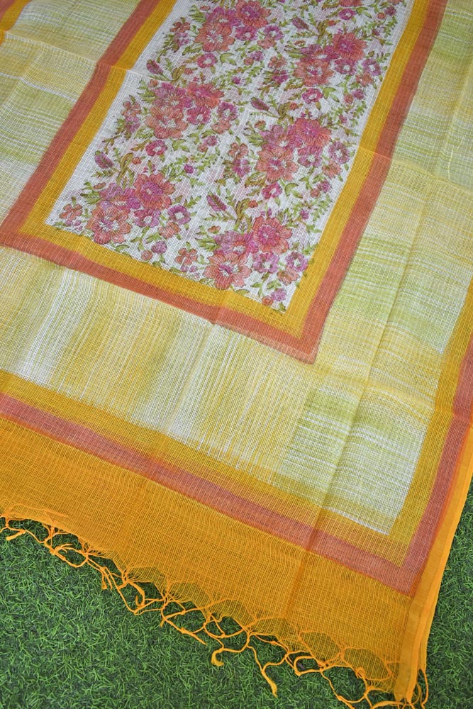 Hand Block Printed & Brush painted Kota Doria Cotton Dupatta