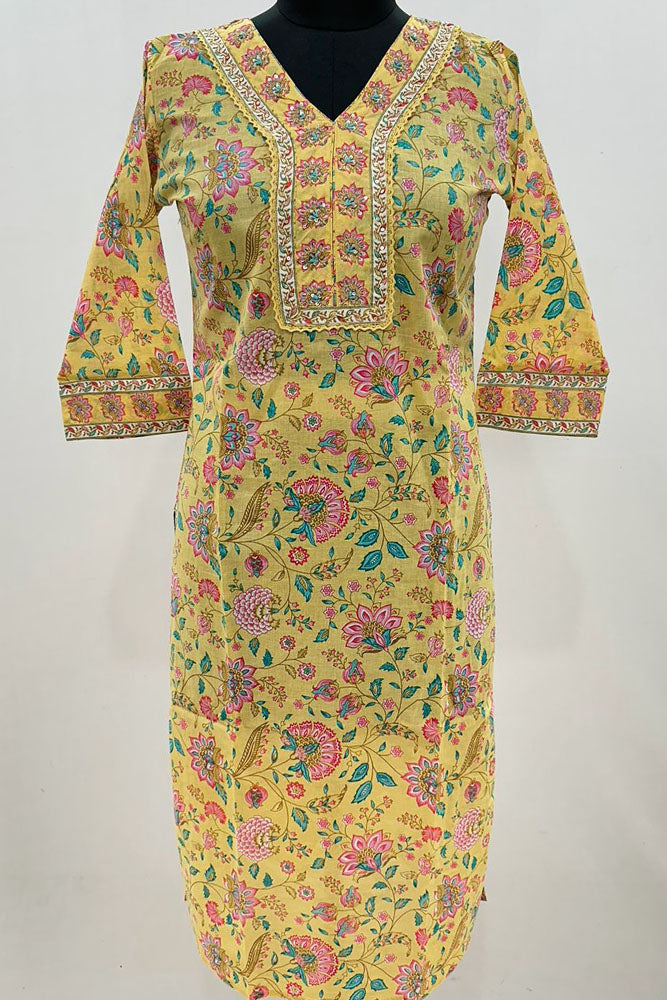 Beautiful Cotton Kurta with Hand Embroidery & Sequins Size - 38, 42, 44