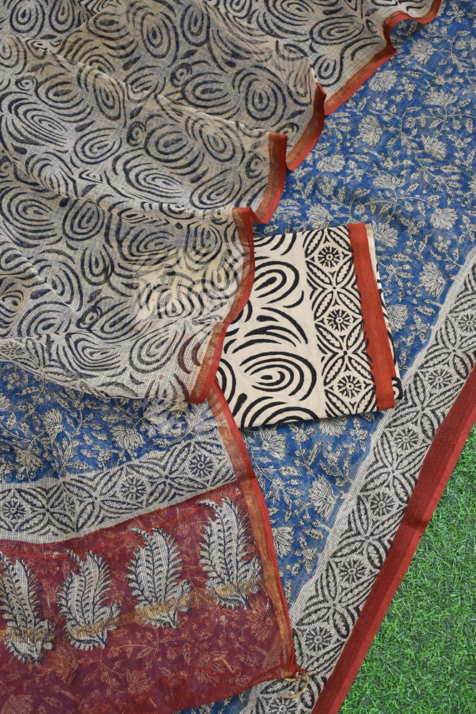 Beautiful Kota Doria cotton suit with Hand Block print