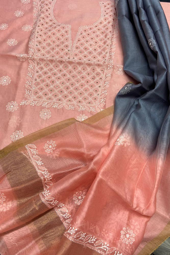 Elegant Chanderi Kurta & Tie & Dye Dupatta Set with Chikankari Embroidery & Muqaish work