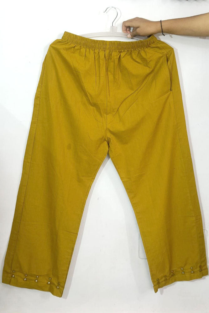 Elegant Cotton Pant With Kutch Mirror Work - Yellow (Size - 38 - 46)