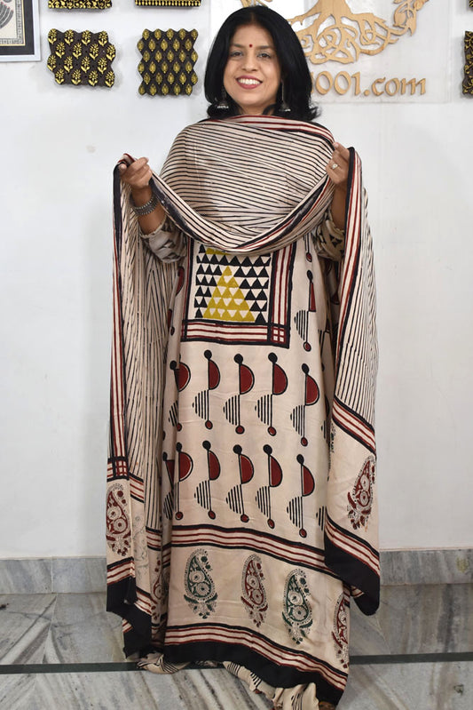 Beautiful Ajrakh Hand Block Printed Modal Silk set